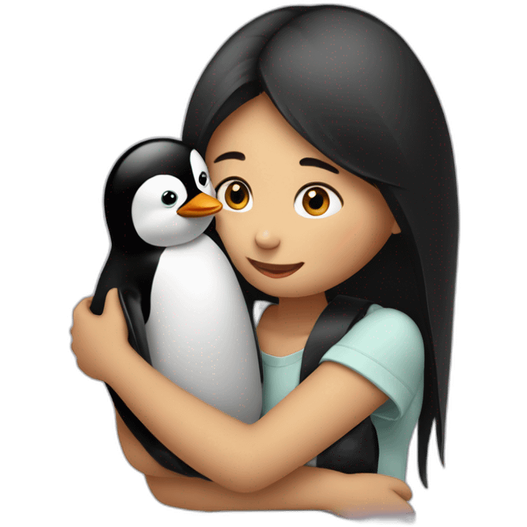 a girl hugging a pinguins emoji