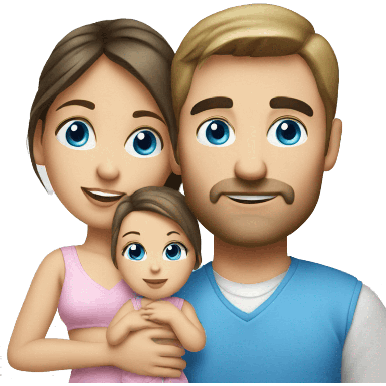 white brunette Husband and wife with blue eyes and little daughter infant emoji