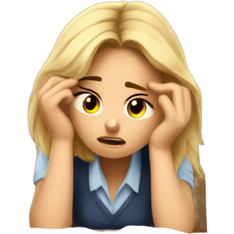 tired blond girl student struggling with final exam and assignments emoji