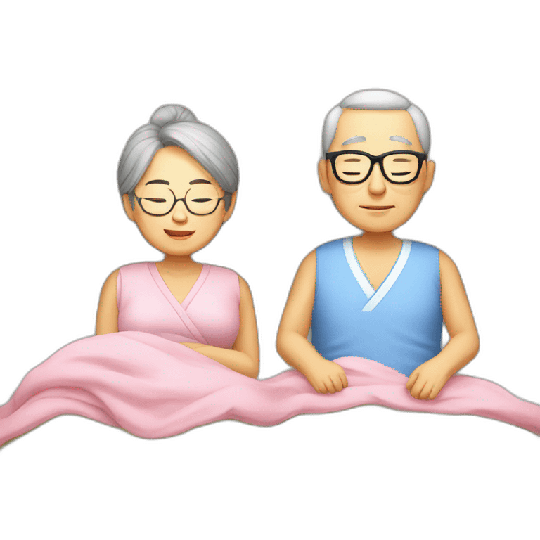 Chinese senior couple sleeping in bed wear glasses emoji