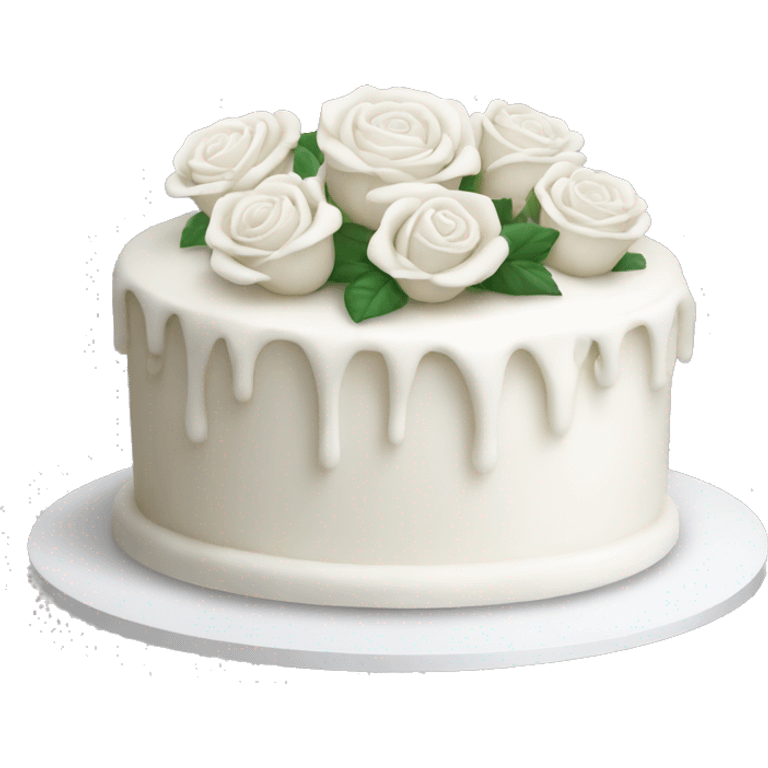 All white birthday cake with white roses emoji