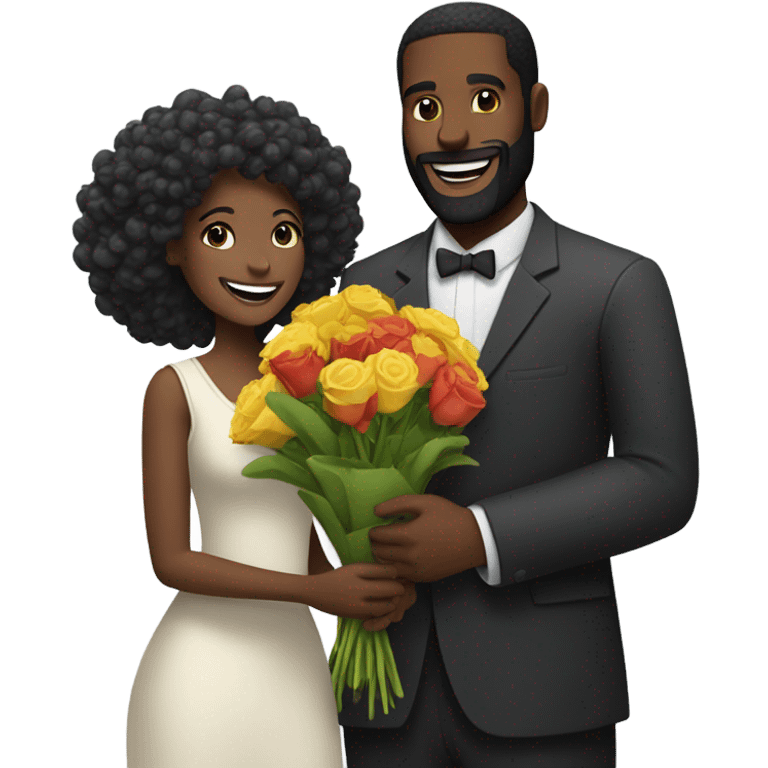 Bearded Black man gives black woman flowers  emoji