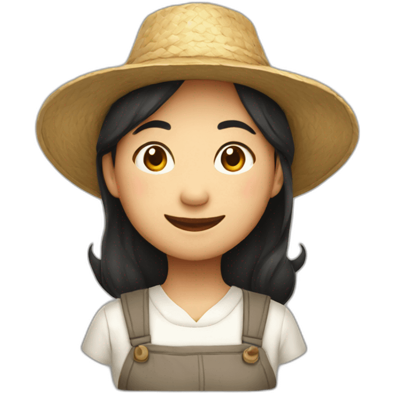 asian farmer girl smiling with hat emoji