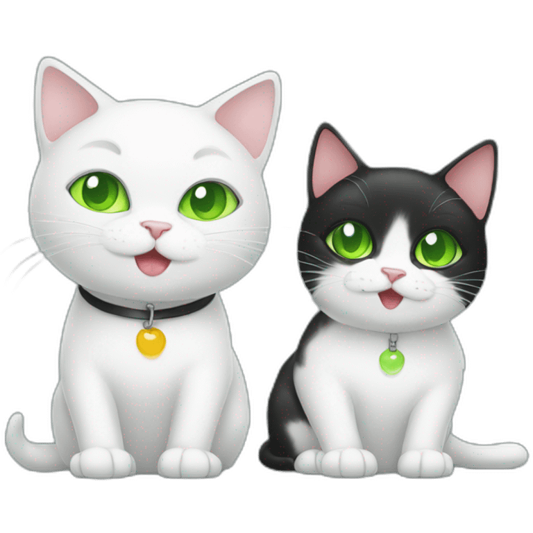 white cat with light green eyes is washing by tongue another black cat emoji