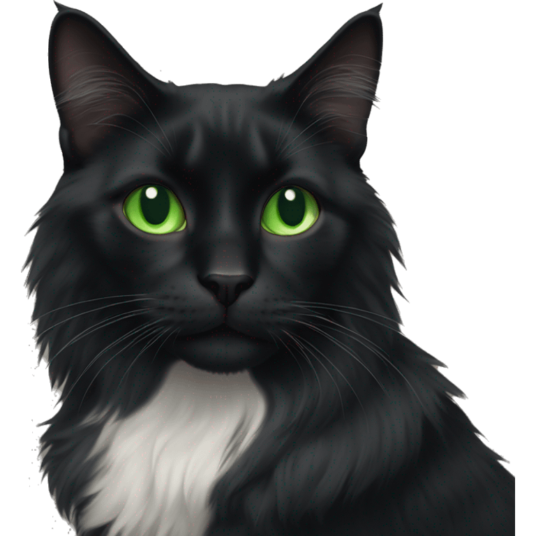 Black long hair cat with green eyes emoji