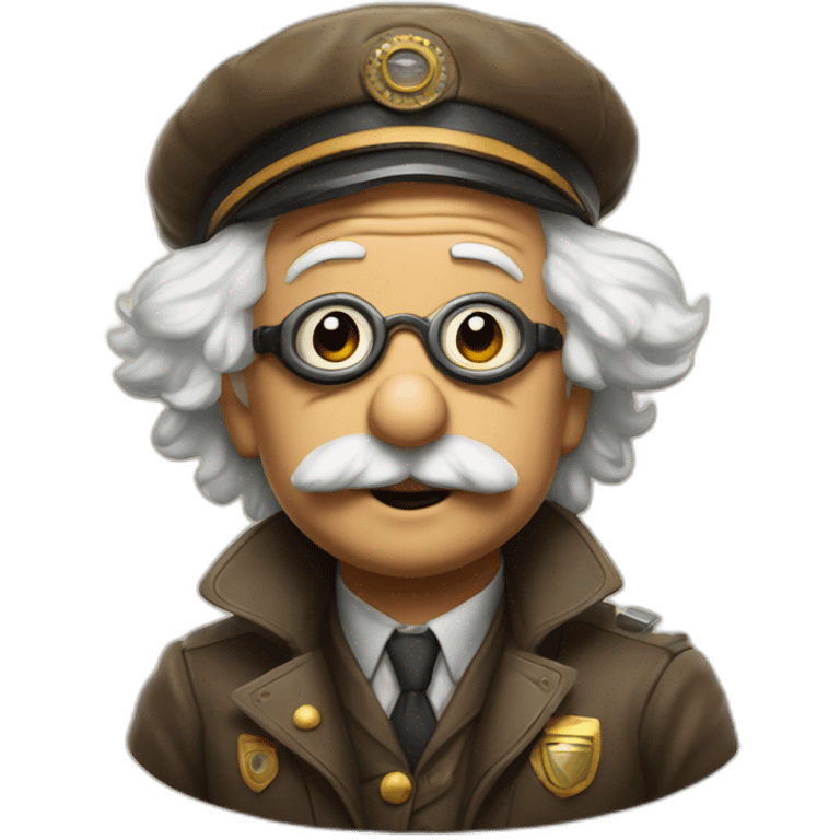 Einstein as old timey pilot with billowing scarf and goggles on forehead emoji