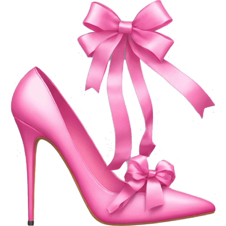 Pair of Pink stiletto shoes with ribbons emoji