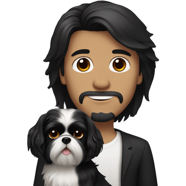 Guy with long black hair and a black shih tzu emoji