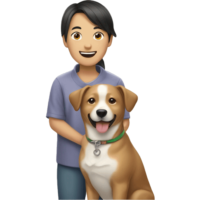 Asian and dog happy emoji