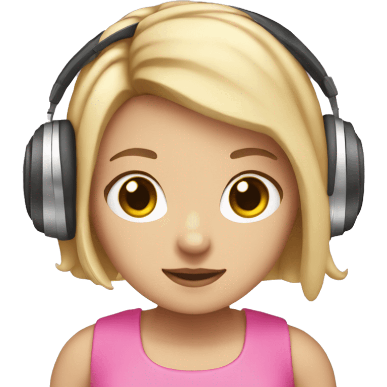 White girl with bob hair wearing pink bow and headphones emoji