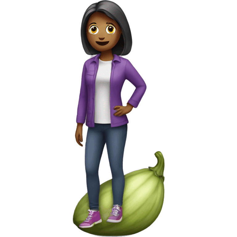 woman standing on egg plant emoji