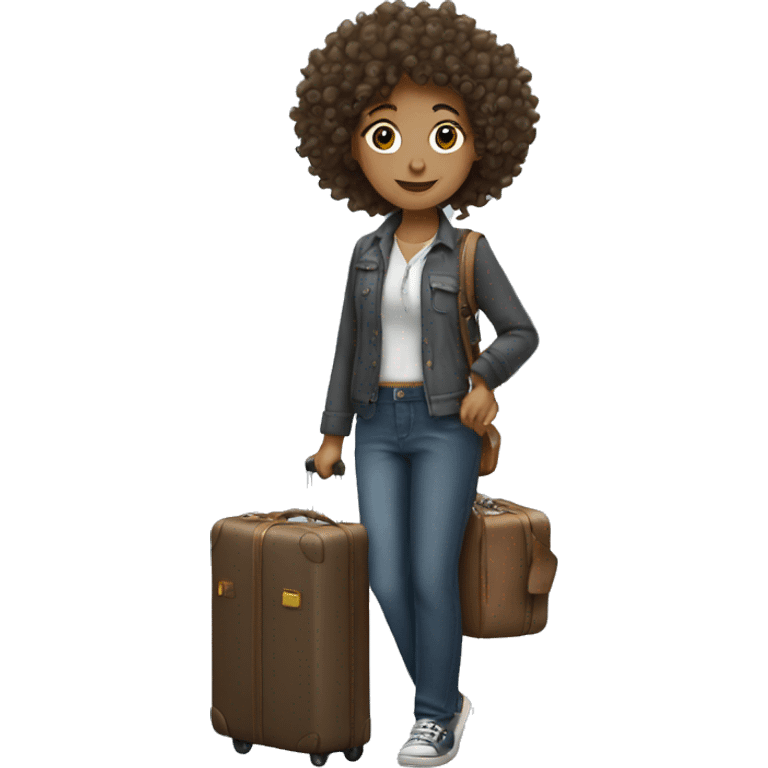 curly haired girl with suitcase emoji