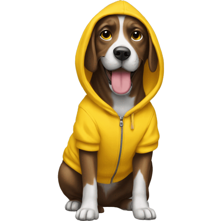 Dog wear yellow hoodie walk emoji