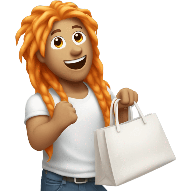 Long orange hair guy being really happy and holding a white bag emoji