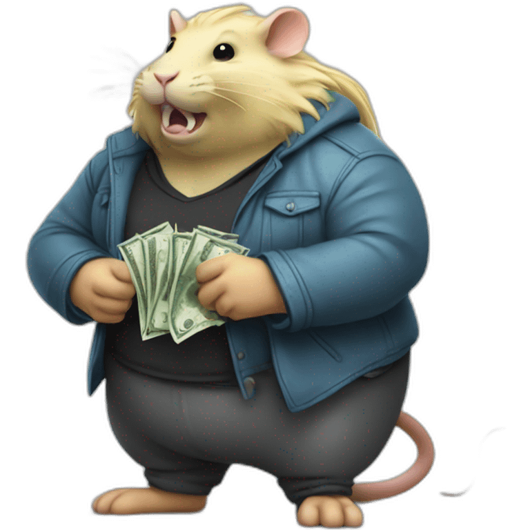 Angry fat Rat standing up with long blond hair holding money emoji