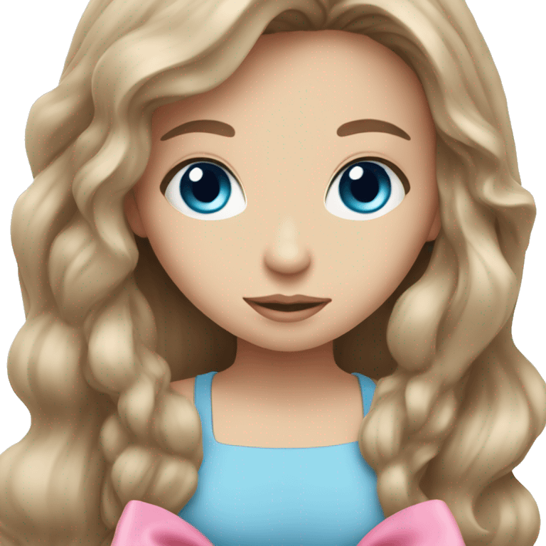 pretty brunette girl with blue eyes and a pink bow in her long hair emoji