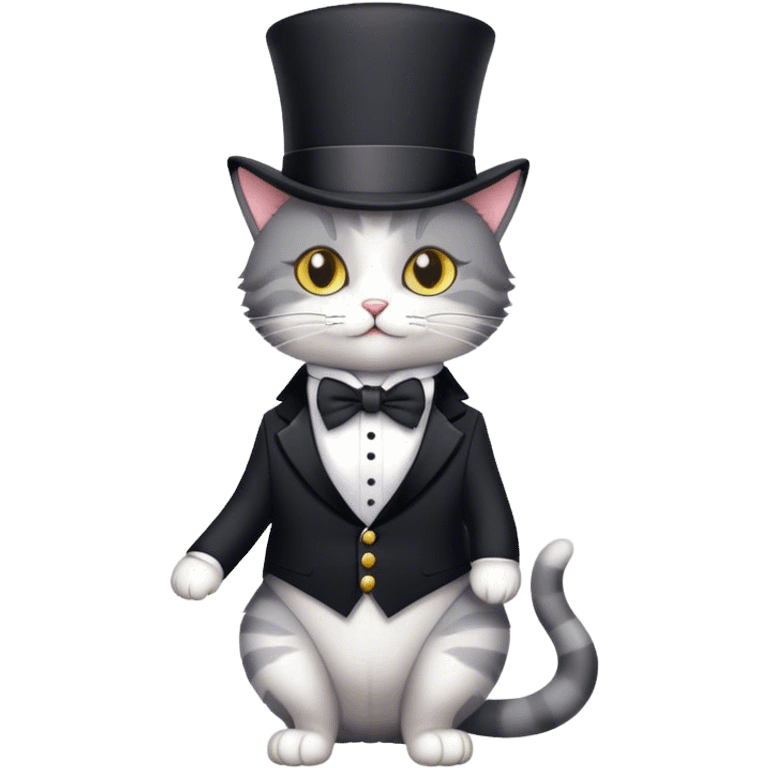 Cat in a tuxedo wearing a tophat emoji