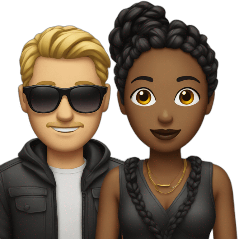 white man with sunglasses and a black woman with braids emoji