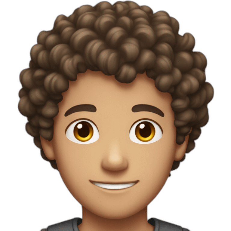 A brunette boy with curly hair, not long, who is 16 years old emoji