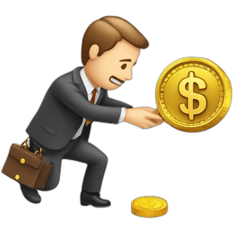 money trap concept, financial risk metaphor. businessman trying to reach a money trap with a one dollar coin emoji