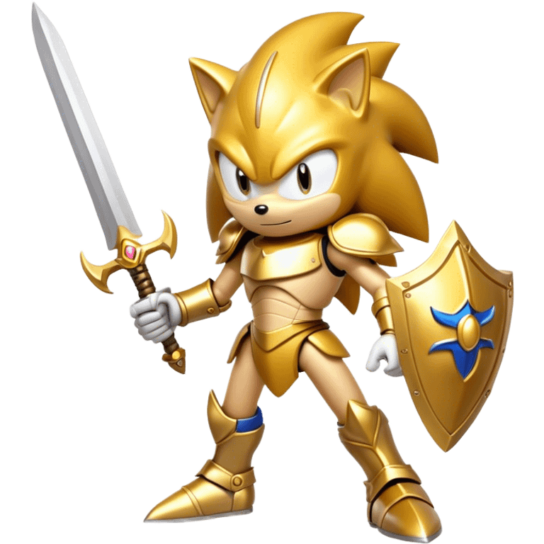 Golden sonic with a sword and golden armor emoji