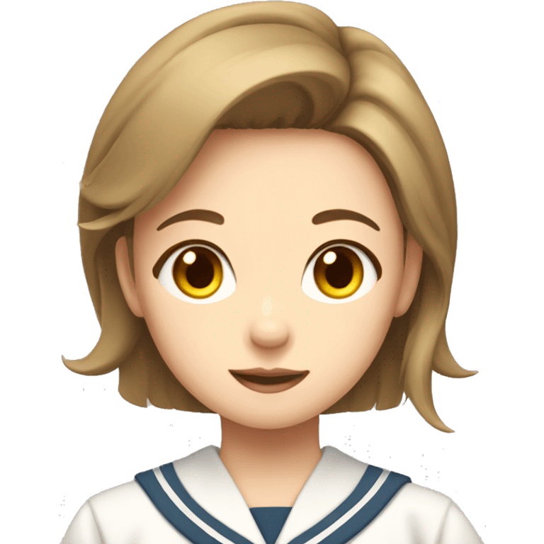 A girl with short light brown hair with a yellow pin in her hair wears a Japanese school uniform  emoji