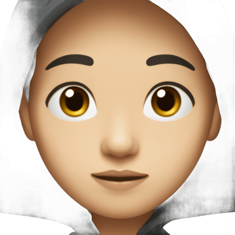 Asian, full lips, fair skin with dark brown eyes and long hair, black hoodie emoji