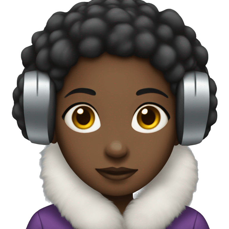 black girl wearing fluffy earmuffs emoji