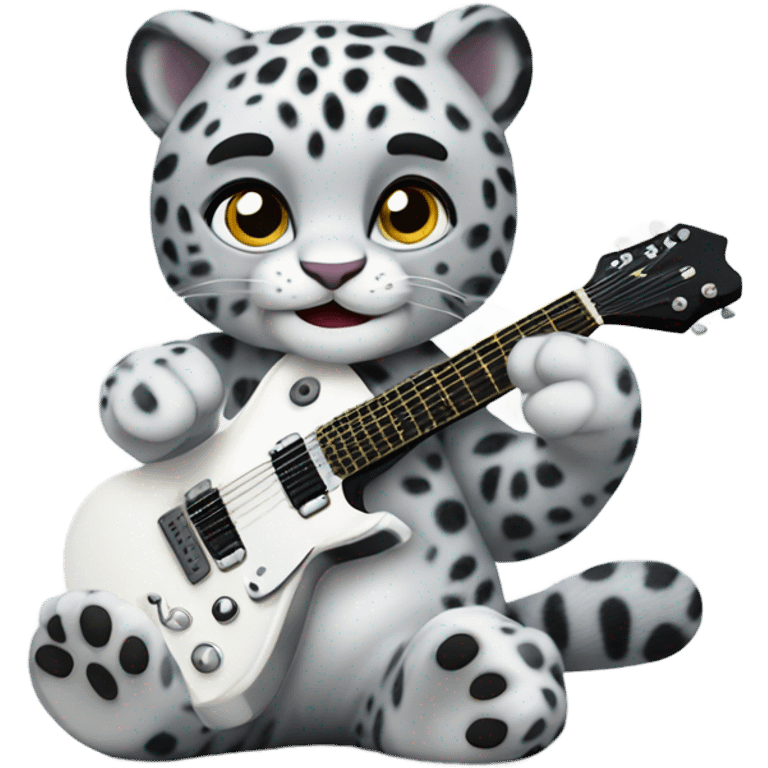 Snow leopard playing a black guitar emoji