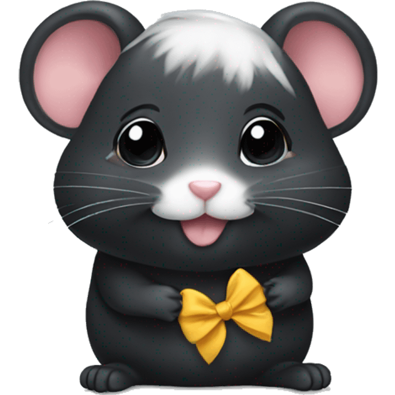 Black hamster with bow emoji