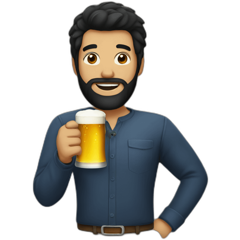 black hair beared man drinking beer emoji