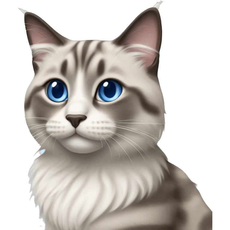 Ragdoll cat, gray tabby stripes on edges of face, blue eyes  emoji