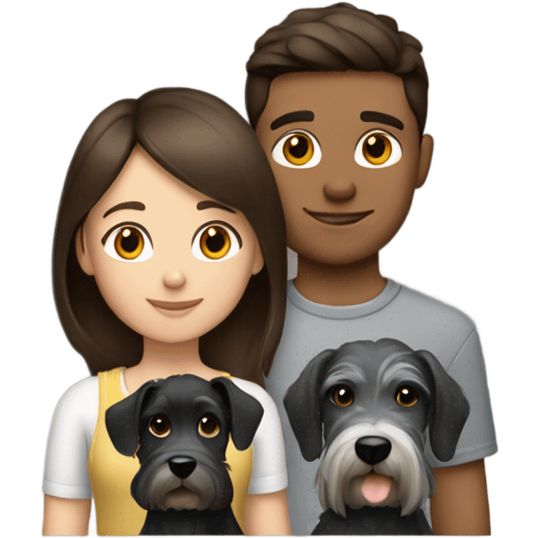 brunette girl with brunette boy with a schnauzer  emoji