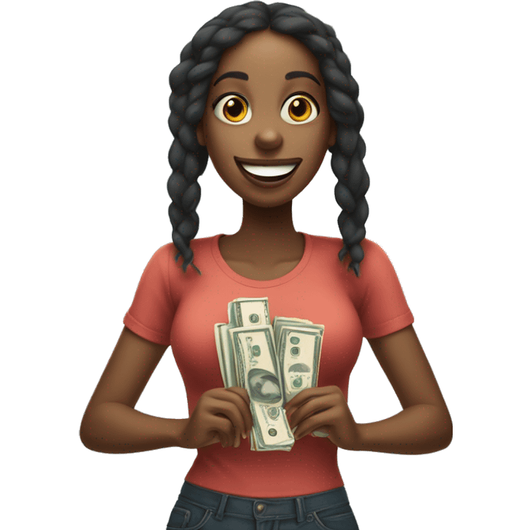 Black girl with tongue out goofy holding a fat stack of cash  emoji