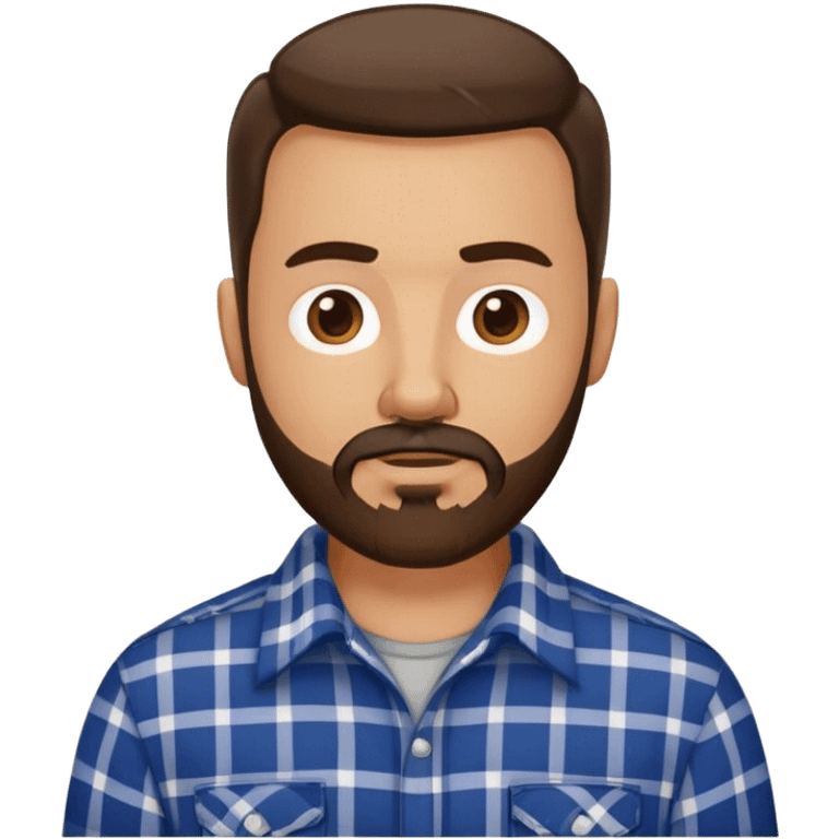 white man with dark brown beard and goatee  standing, wearing a plaid shirt emoji