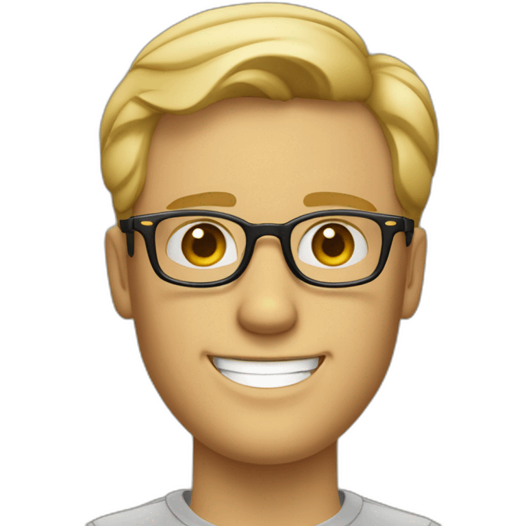 Handsome  blond man with short hair and persol glasses and grin emoji