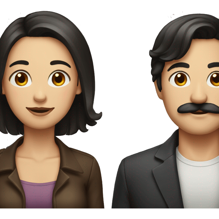 Man with black hair and a moustache and woman with brown hair emoji