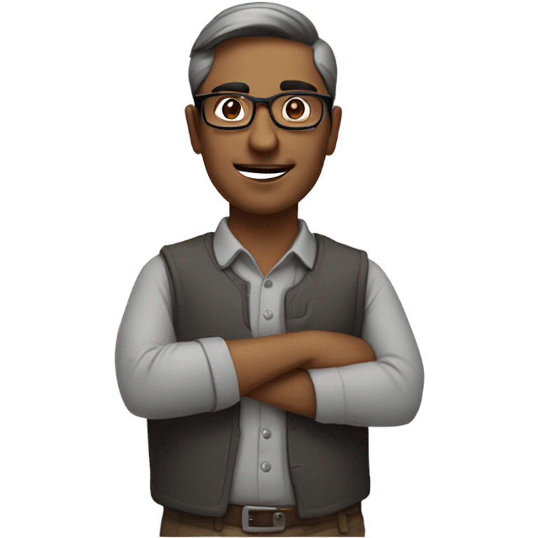 Indian man wearing glasses who is short and doing mechanic work  emoji