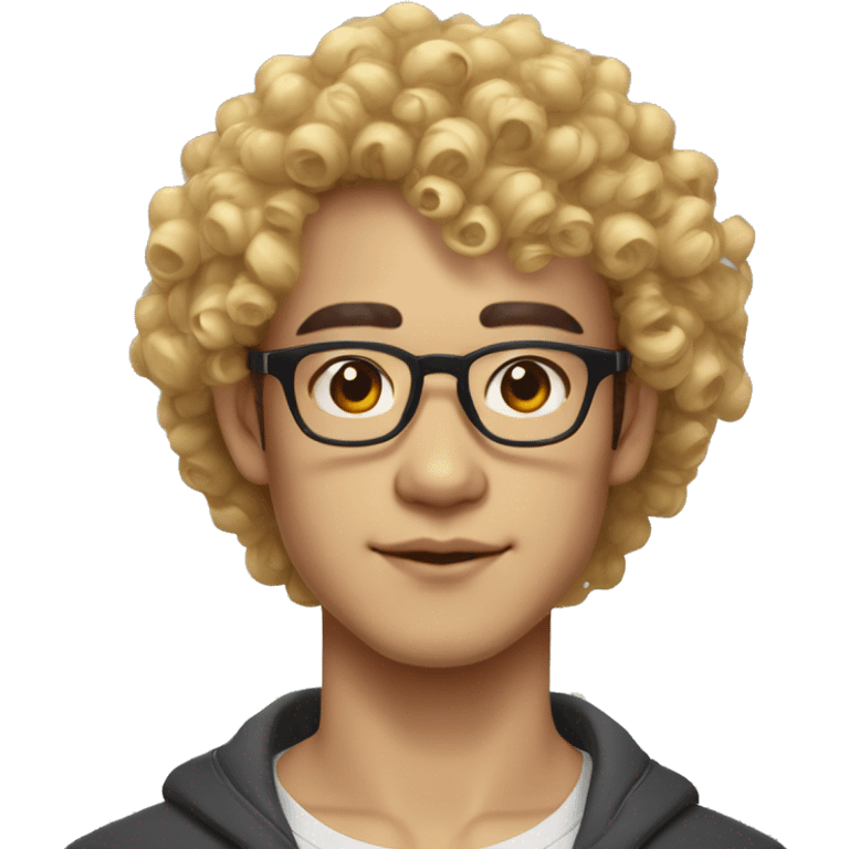 Vietnamese Yellow skin Curly hair premlock Wearing glasses Male Bushy eyebrows Double eyelids Pointed eyes Moderately thick lips emoji