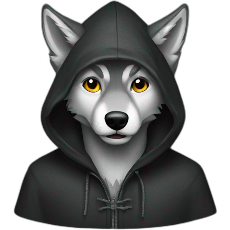 grey wolf wearing a black hood emoji