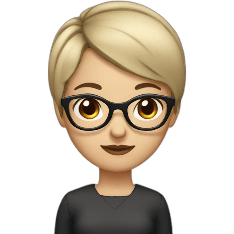 girl with dark brown very short straight hair and bangs and glasses emoji