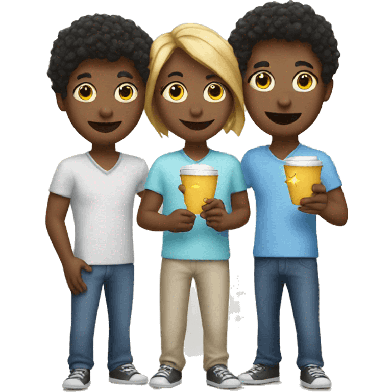 Three friends holding a cup containing diamonds emoji