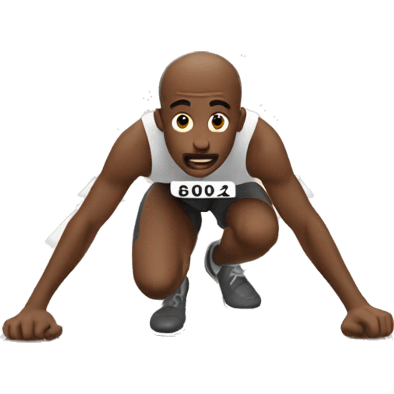 a man crouched behind a white starting line in a race, about to run emoji