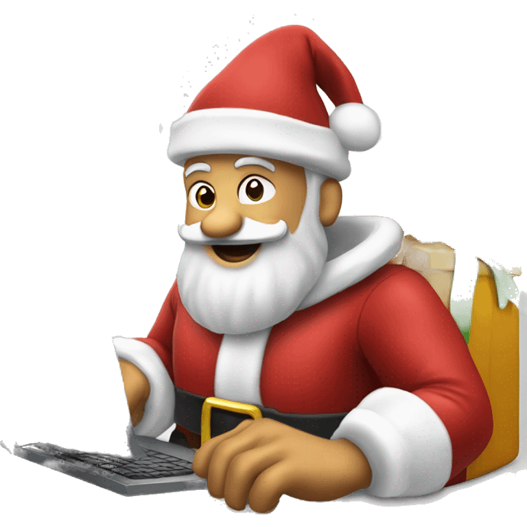 Santa Claus in front of a computer, buying things on Amazon at wrong prices or on sale emoji