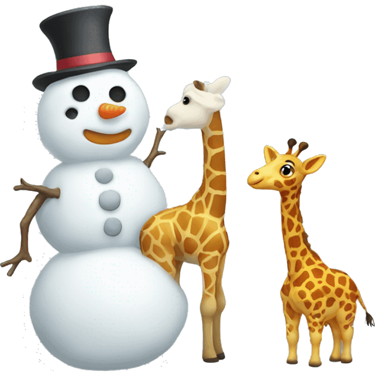 Snowman next to little giraffe emoji