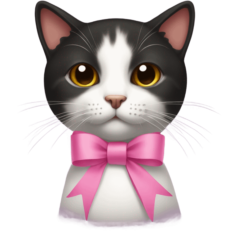 little black-brown cat with pink ribbon emoji