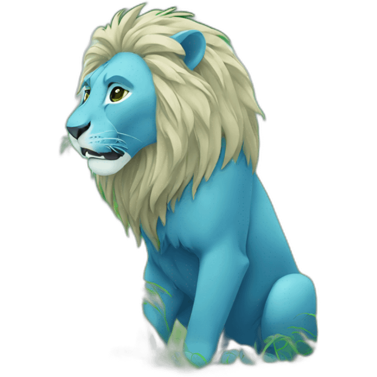 Blue anime logo lion eating grass emoji