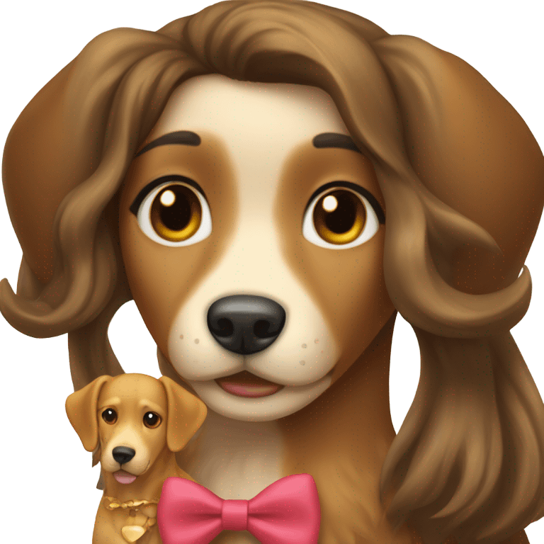 Brunette Girl and golden dog with a bow on their head emoji