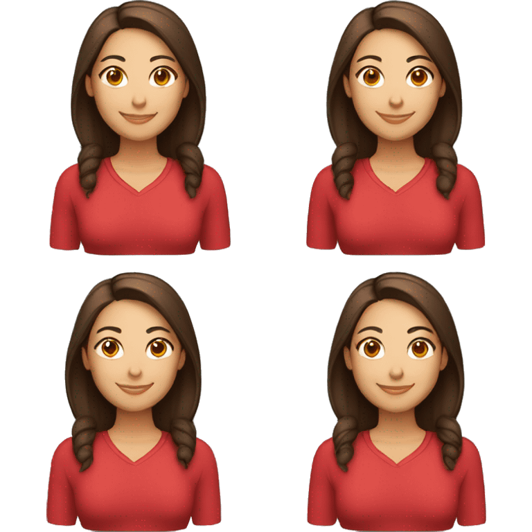 smiling woman with light to medium skin, straight dark brown hair with middle part red shirt  emoji