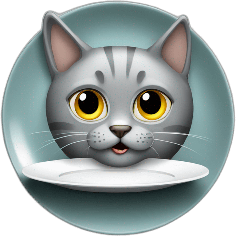 hungry-grey-cat-near-empty-plate emoji